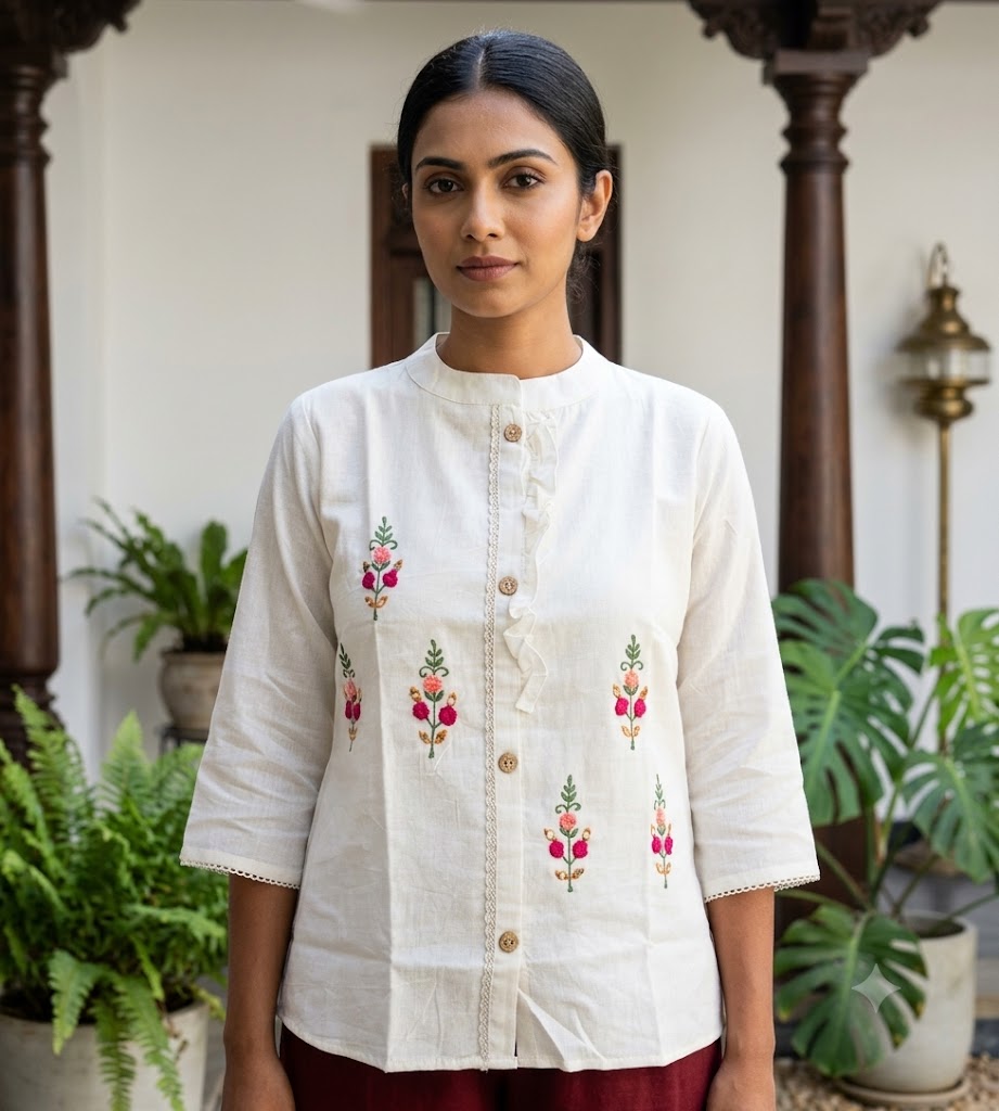 Floral Linen Button Top
