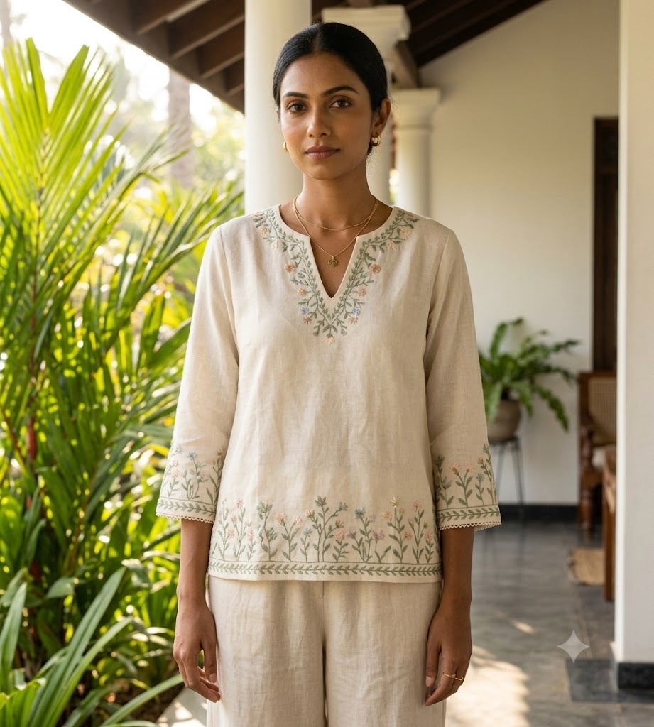 Floral Linen Button Top thumbnail 2