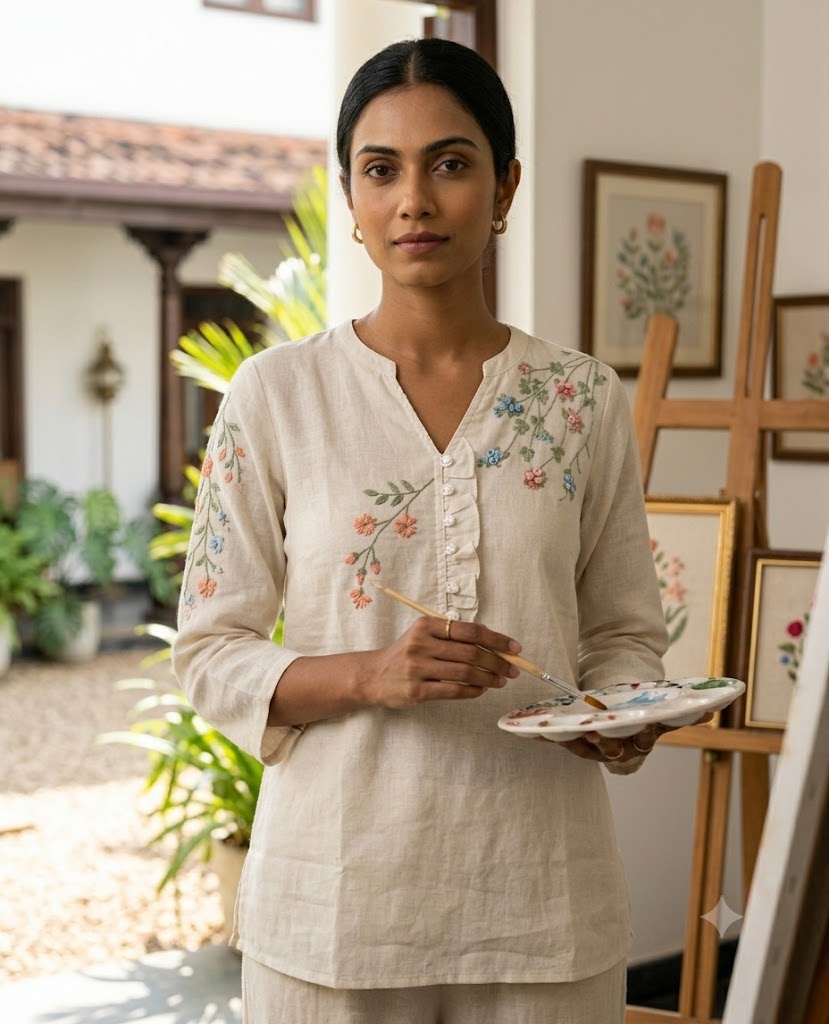 Floral Linen Button Top thumbnail 3